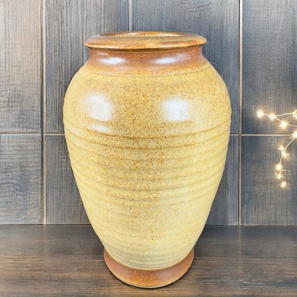 Hand Made Studio Art Pottery Vase Vessel Popcorn Brown Stoneware Vase Signed - Picture 2 of 13